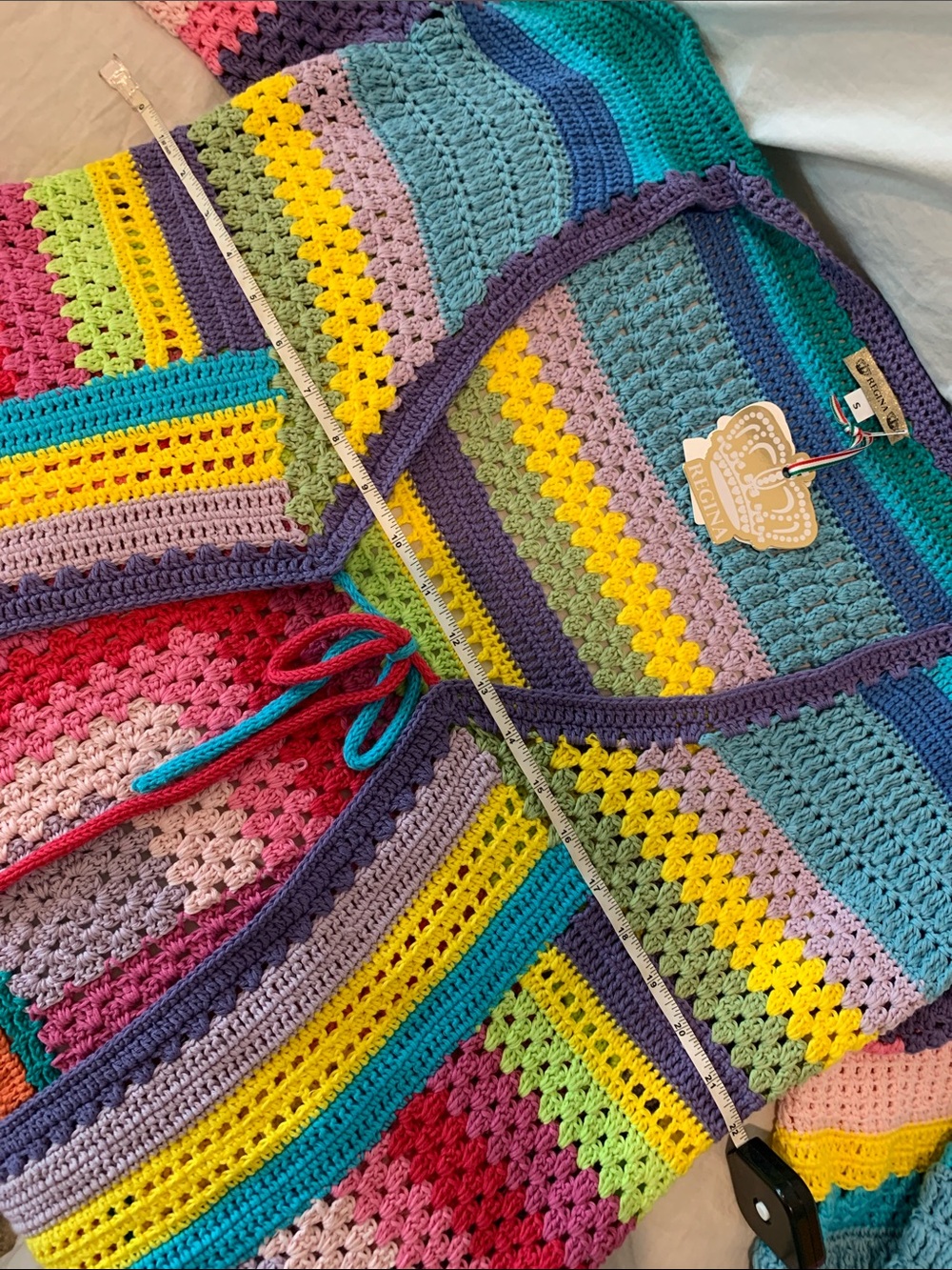 Made in italy 100%Cotton Granny square rainbow 🌈🦋🌺patchwork Cardigan Sweater - Picture 14 of 17